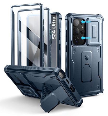 Dexnor for Samsung Galaxy S25 Ultra Case with Built-in Slide Camera Cover &amp; Screen Protector &amp; Kickstand, Heavy-Duty Shockproof Rugged Case Full-Body Bumper Protective Cover - Black