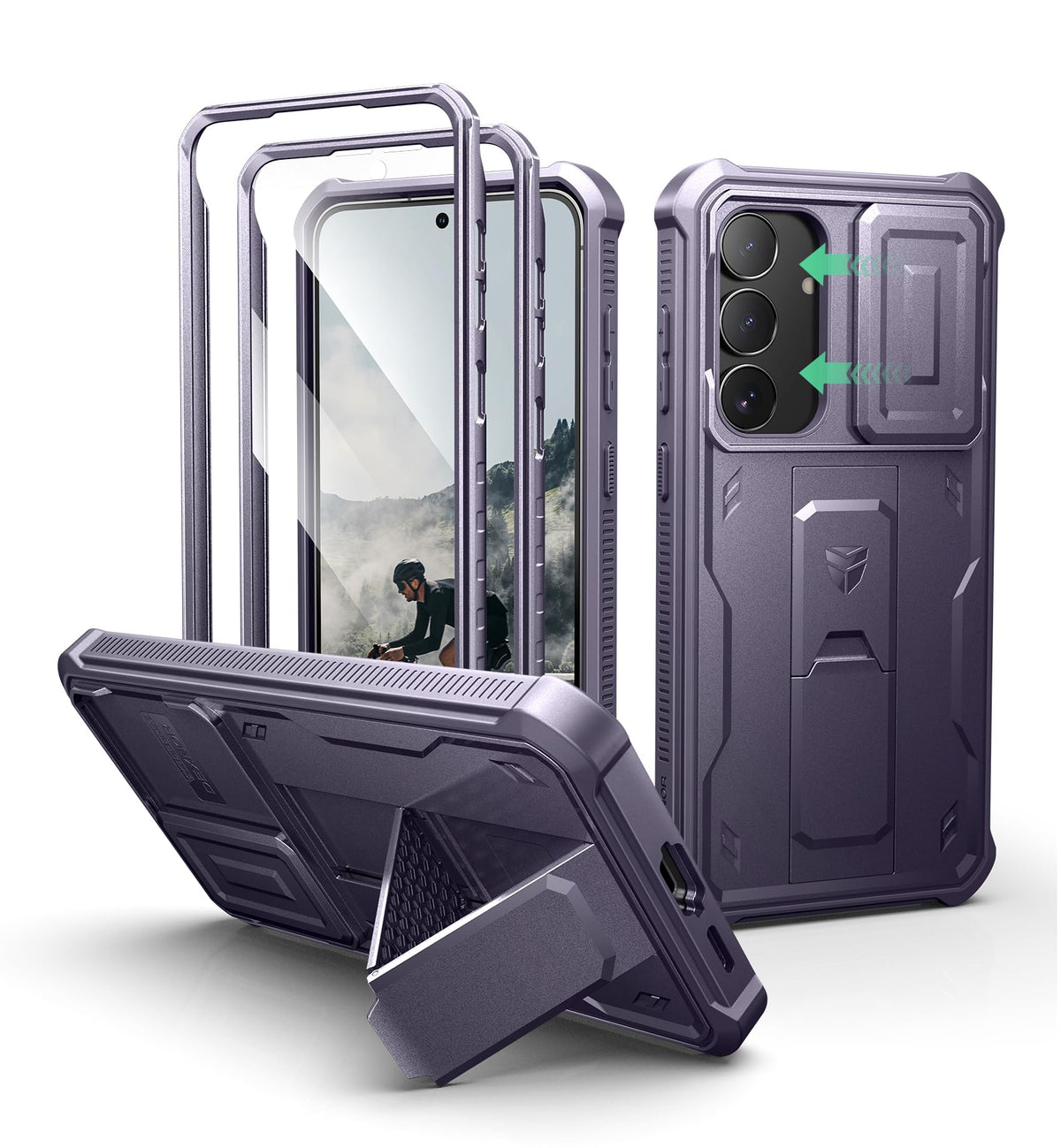 Dexnor for Samsung Galaxy S25 Ultra Case with Built-in Slide Camera Cover &amp; Screen Protector &amp; Kickstand, Heavy-Duty Shockproof Rugged Case Full-Body Bumper Protective Cover - Black