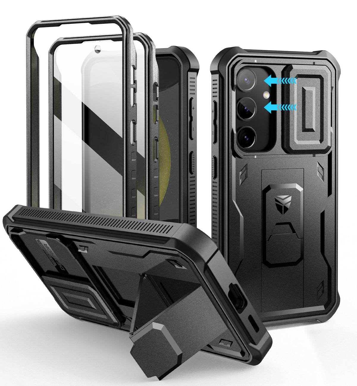 Dexnor for Samsung Galaxy S25 Ultra Case with Built-in Slide Camera Cover &amp; Screen Protector &amp; Kickstand, Heavy-Duty Shockproof Rugged Case Full-Body Bumper Protective Cover - Black