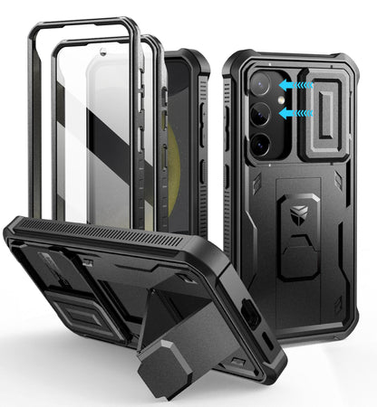 Dexnor for Samsung Galaxy S25 Ultra Case with Built-in Slide Camera Cover &amp; Screen Protector &amp; Kickstand, Heavy-Duty Shockproof Rugged Case Full-Body Bumper Protective Cover - Black