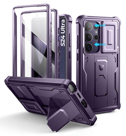 Dexnor for Samsung Galaxy S25 Ultra Case with Built-in Slide Camera Cover &amp; Screen Protector &amp; Kickstand, Heavy-Duty Shockproof Rugged Case Full-Body Bumper Protective Cover - Black