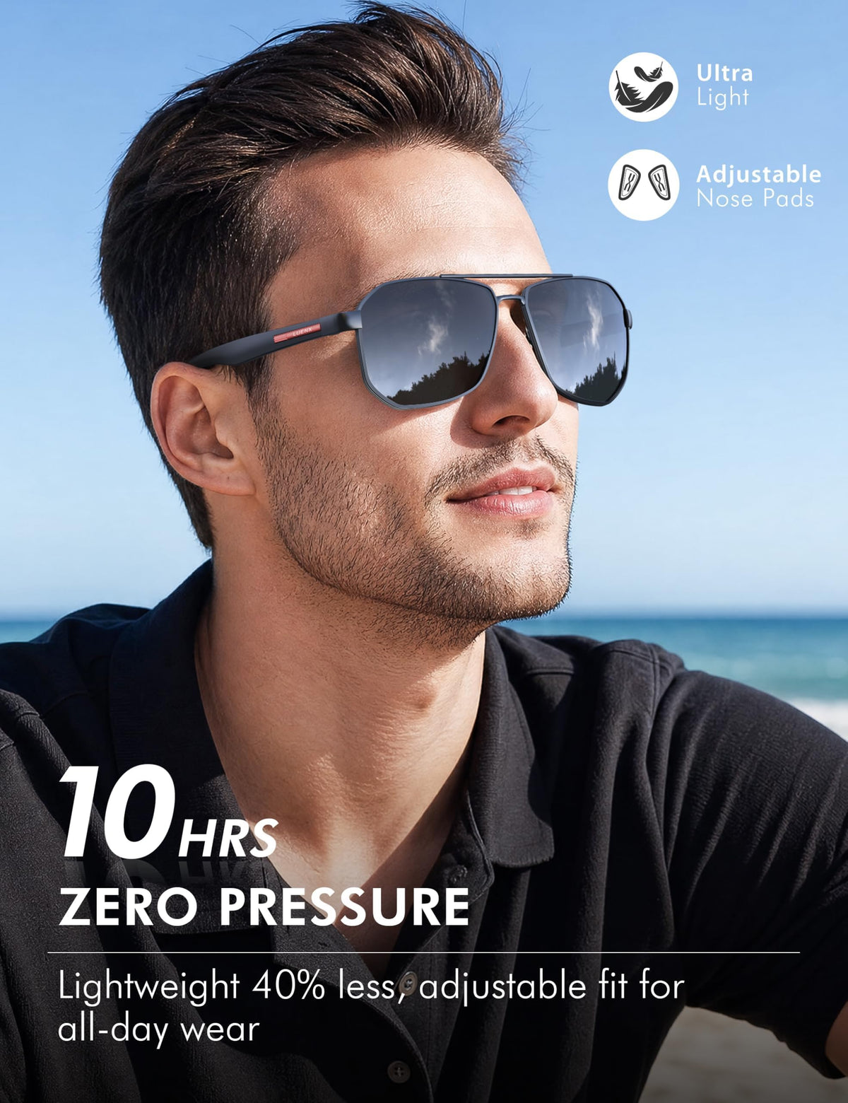 LUENX Aviator Polarized Sunglasses for Men: Square UV400 Driving