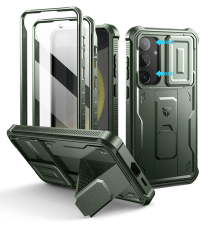 Dexnor for Samsung Galaxy S25 Ultra Case with Built-in Slide Camera Cover &amp; Screen Protector &amp; Kickstand, Heavy-Duty Shockproof Rugged Case Full-Body Bumper Protective Cover - Black