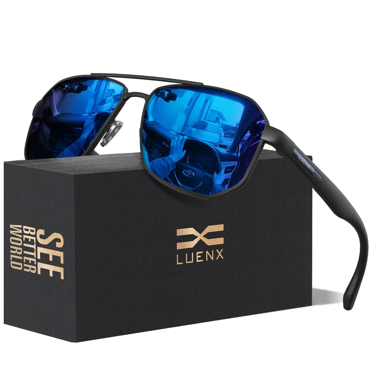 LUENX Aviator Polarized Sunglasses for Men: Square UV400 Driving