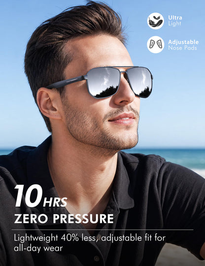 LUENX Aviator Polarized Sunglasses for Men: Square UV400 Driving