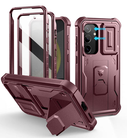 Dexnor for Samsung Galaxy S25 Ultra Case with Built-in Slide Camera Cover &amp; Screen Protector &amp; Kickstand, Heavy-Duty Shockproof Rugged Case Full-Body Bumper Protective Cover - Black
