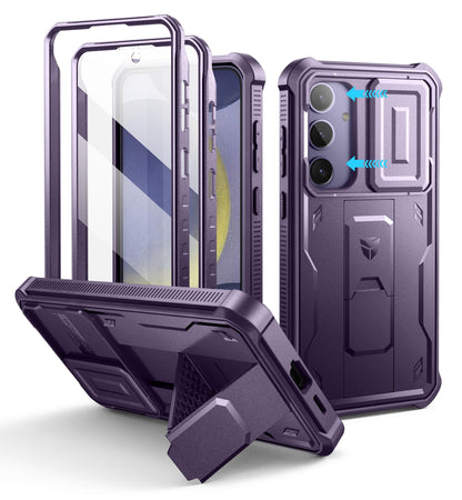 Dexnor for Samsung Galaxy S25 Ultra Case with Built-in Slide Camera Cover &amp; Screen Protector &amp; Kickstand, Heavy-Duty Shockproof Rugged Case Full-Body Bumper Protective Cover - Black