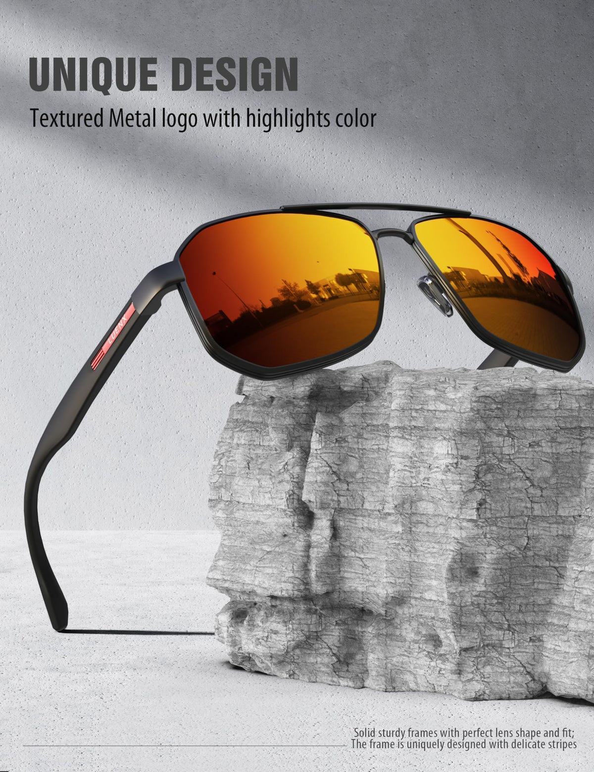 LUENX Aviator Polarized Sunglasses for Men: Square UV400 Driving