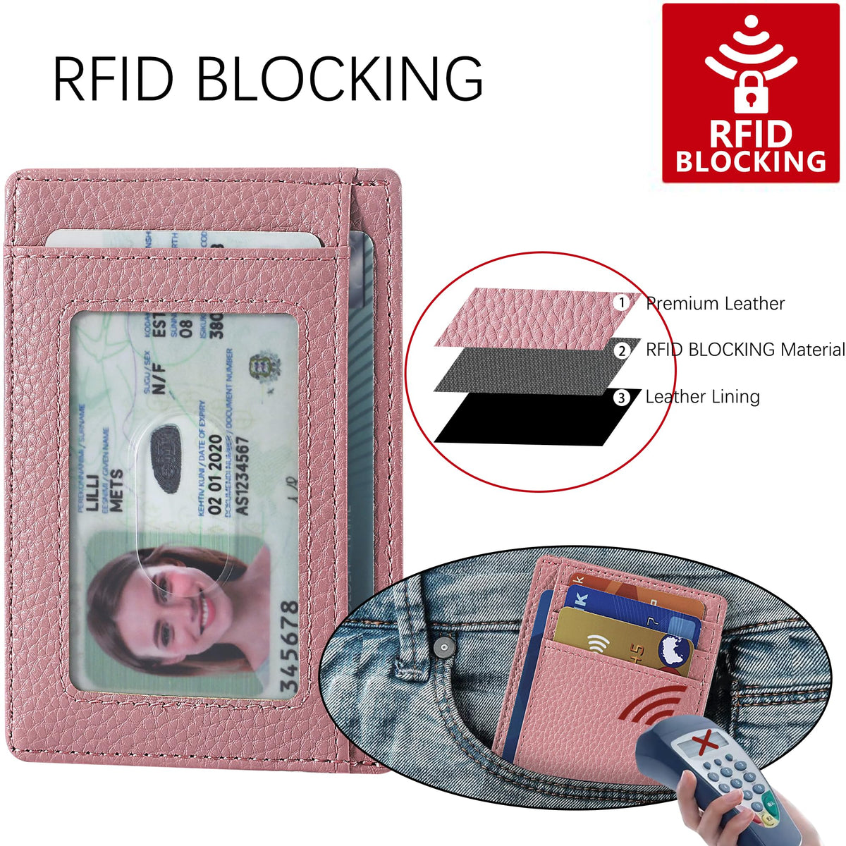 Slim Wallet, Leather, RFID Blocking Medium Size