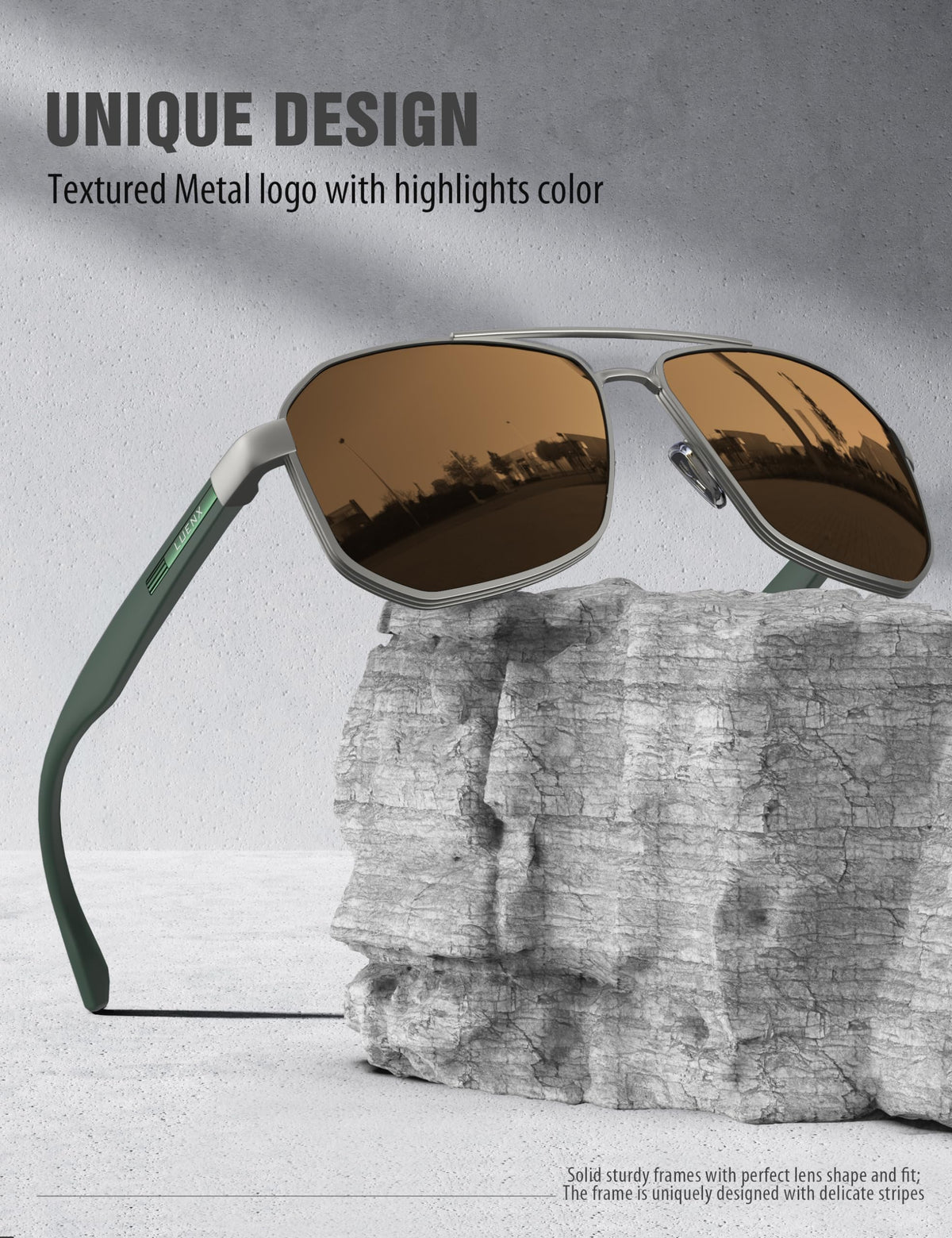 LUENX Aviator Polarized Sunglasses for Men: Square UV400 Driving