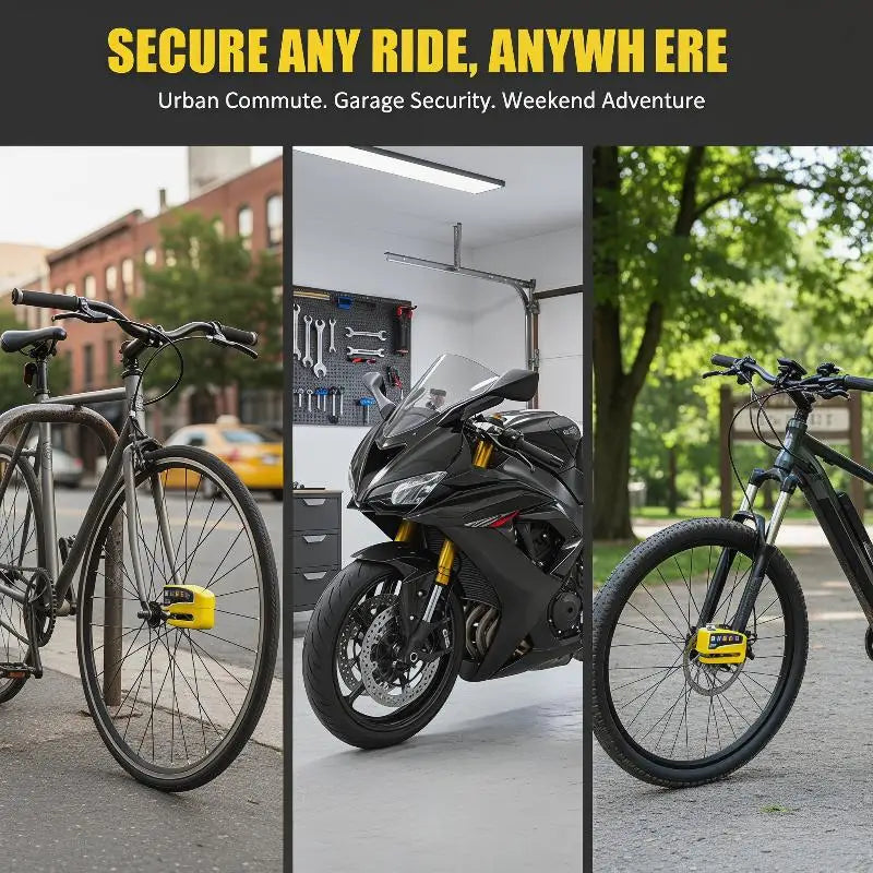 Disc Brake Lock with Motion Alarm for Motorbikes Scooters Bicycles Anti Theft Safety
