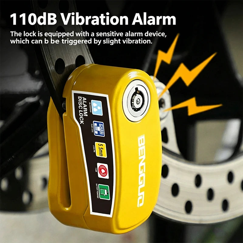 Motorcycle Alarm Lock Bike Disc Lock Warning 110DB Security Alloy Anti Theft Waterproof Brake Rotor Padlock Disc Brake Lock
