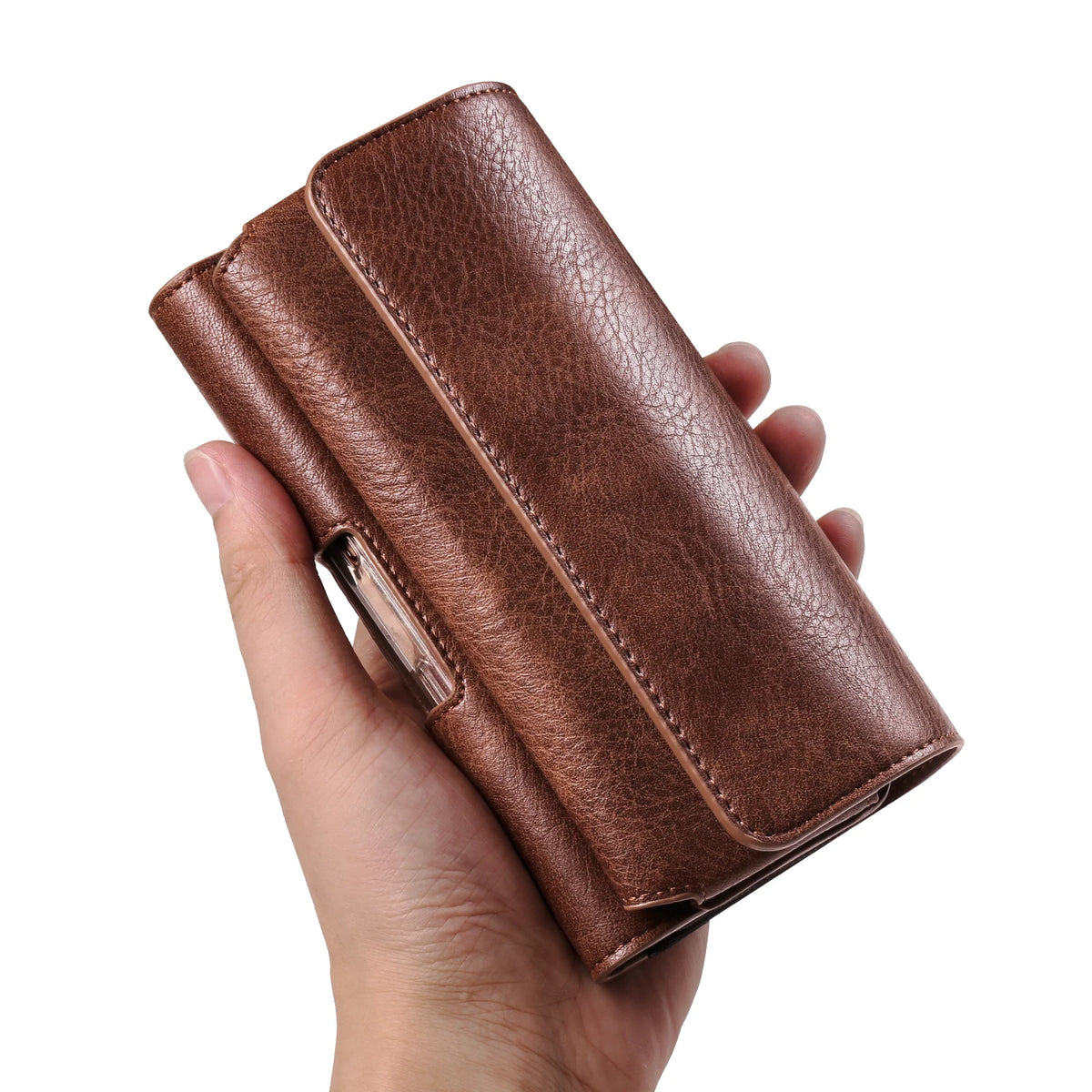 Horizontal Style Mobile Phone Wallet for Men with Card Slot Belt Decoration Magnetic Buckle Closure PU Leather Wallet for App...