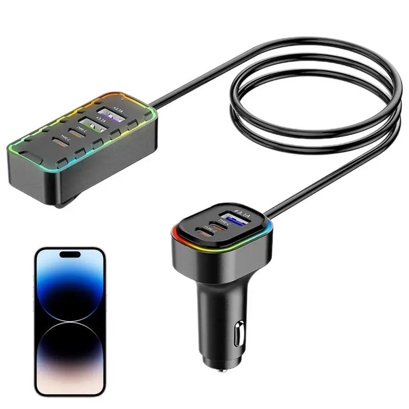 Car Charger For Phones Plug And Play USB Phone Charger Multipurpose Heatproof Phone Charger Stylish Auto Adapter With LED Light