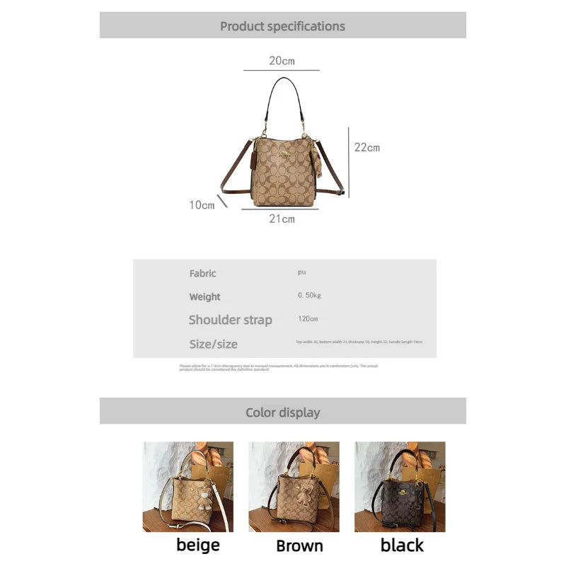Fashionable style, elegant and luxurious handbag in the shape of a bucket, versatile and suitable for all occasions, single-shou