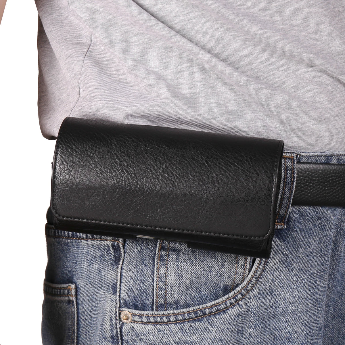 Horizontal Style Mobile Phone Wallet for Men with Card Slot Belt Decoration Magnetic Buckle Closure PU Leather Wallet for App...