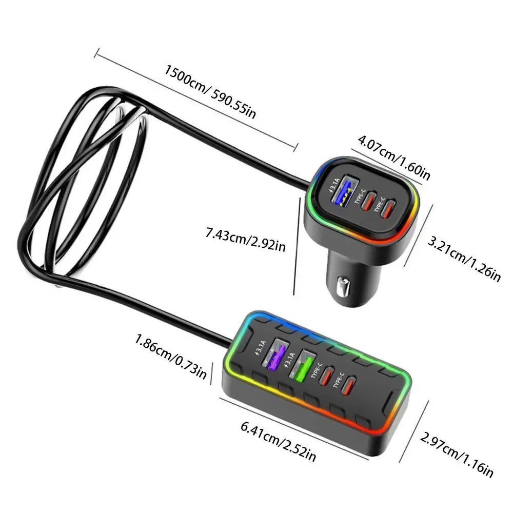 Car Charger For Phones Plug And Play USB Phone Charger Multipurpose Heatproof Phone Charger Stylish Auto Adapter With LED Light