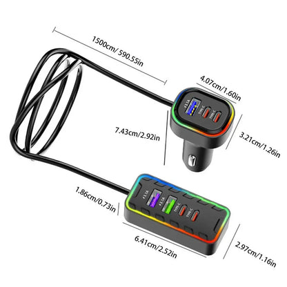 Car Charger For Phones Plug And Play USB Phone Charger Multipurpose Heatproof Phone Charger Stylish Auto Adapter With LED Light