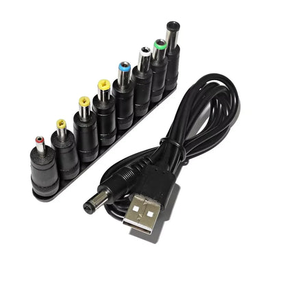 Universal Power Cable USB to DC 5.5 * 2.1mm Jack 5V Charging Cord with 8 Selectable Connector Tips for CCTV Cameras TV Box