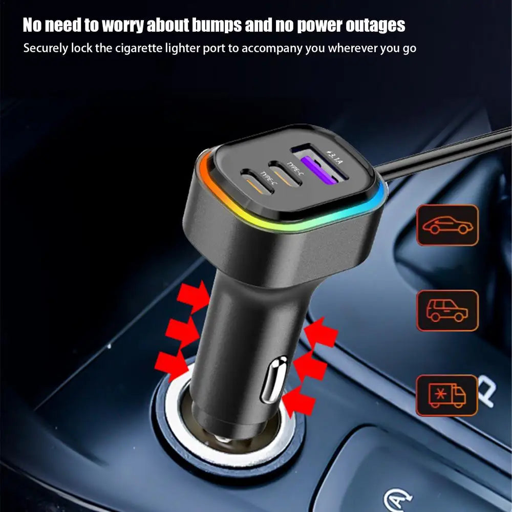 Car Charger For Phones Plug And Play USB Phone Charger Multipurpose Heatproof Phone Charger Stylish Auto Adapter With LED Light