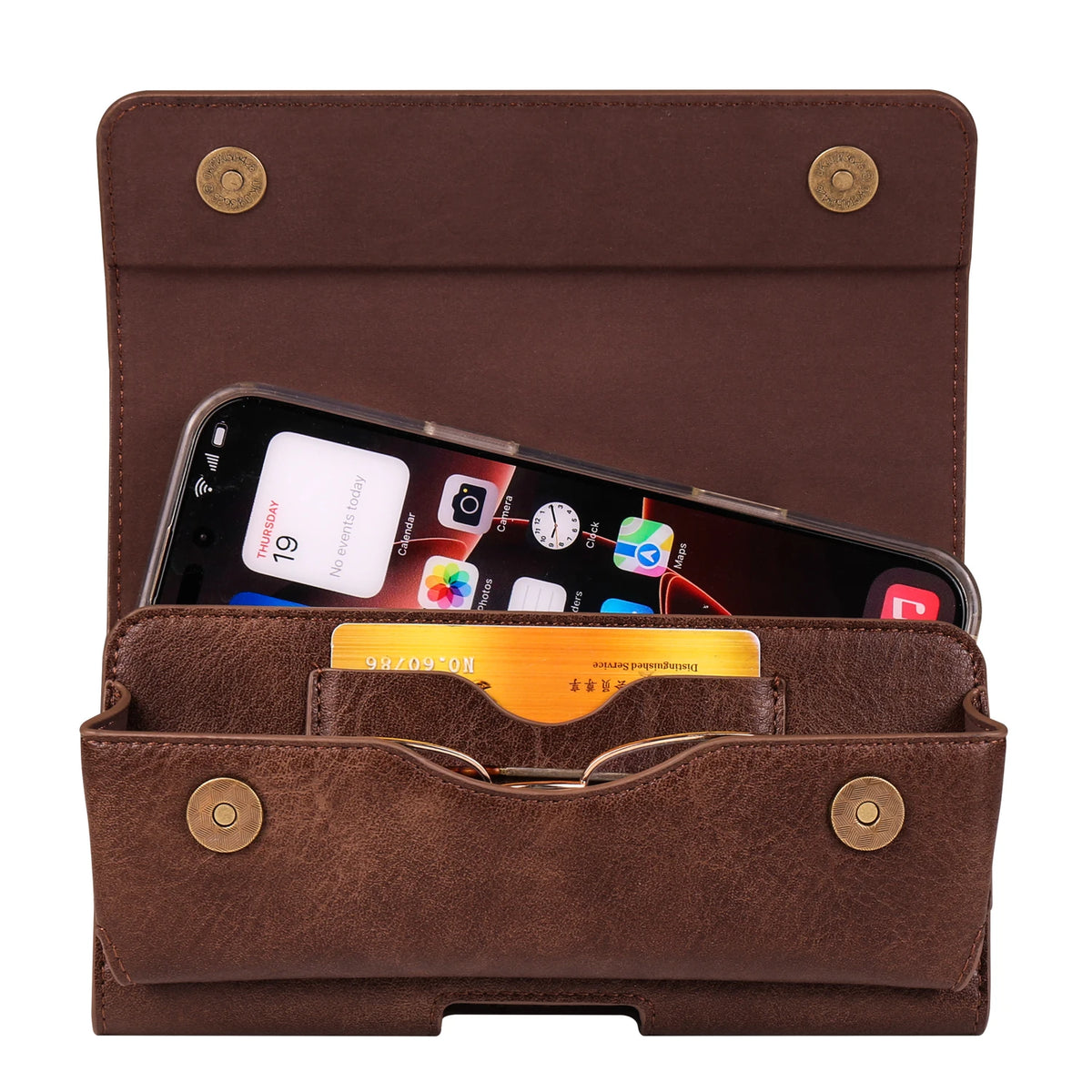 Horizontal Style Mobile Phone Wallet for Men with Card Slot Belt Decoration Magnetic Buckle Closure PU Leather Wallet for App...
