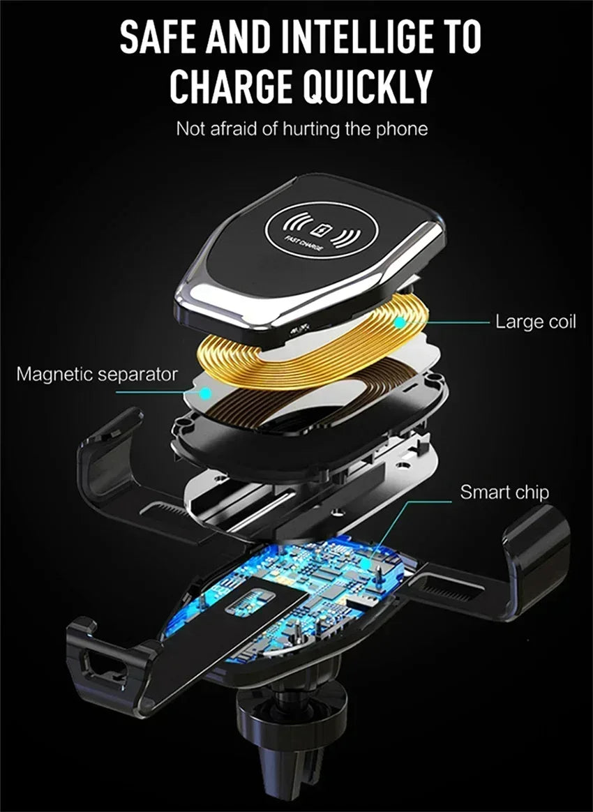 Wireless Charging Phone Car Holder Charger 15W For iPhone 15 14 13 12 11 Pro XS Max XR Fast Car Wireless Chargers