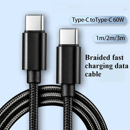 60W Quick Charger Type C To Type C 1M 2M 3M Cables PD Fast Charger Data Cable for iPhone 15 16 17 Pro Max Xiaomi Sunsung Huawei