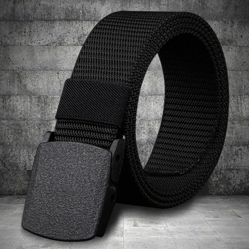 Men Belts Fashion Unisex Jeans Belts Adjustable Belt Men Outdoor Travel Hunting Waist Belt Automatic Plastic Buckle for Pants