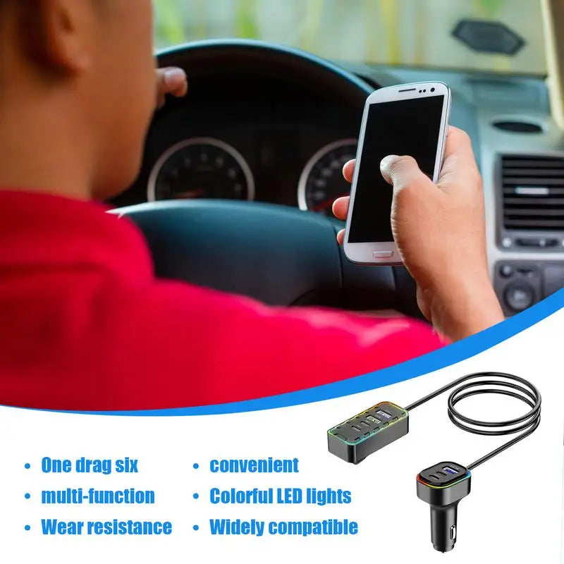Car Charger For Phones Plug And Play USB Phone Charger Multipurpose Heatproof Phone Charger Stylish Auto Adapter With LED Light