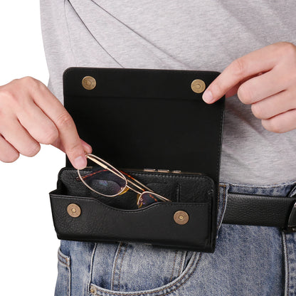 Horizontal Style Mobile Phone Wallet for Men with Card Slot Belt Decoration Magnetic Buckle Closure PU Leather Wallet for App...