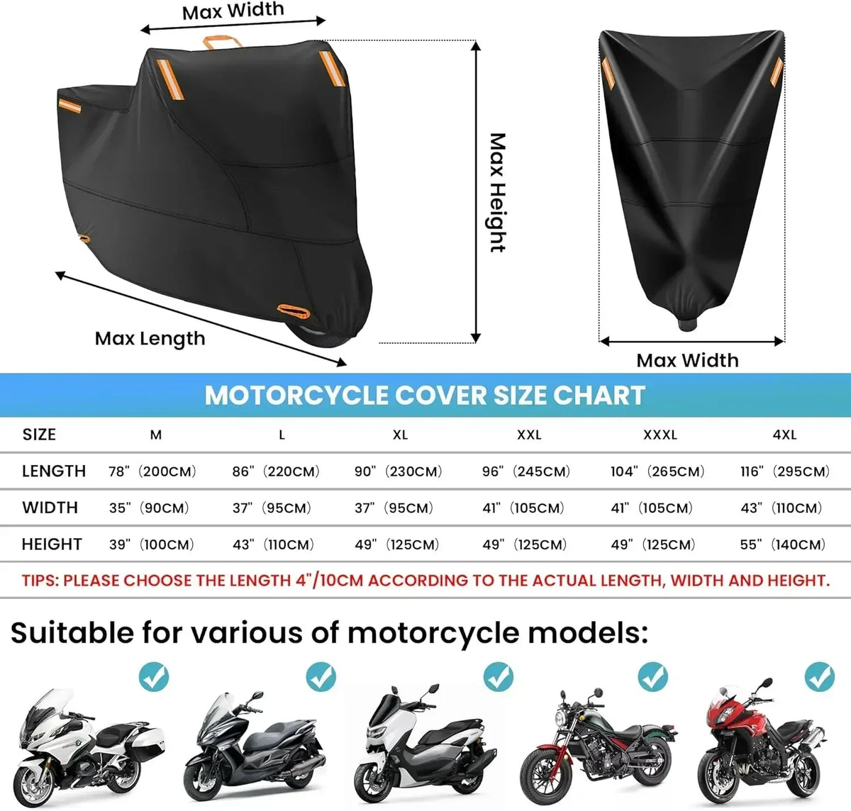 Motorcycle Cover Waterproof All Season Dustproof UV Protective Outdoor Indoor Scooter Wear-resistant Fabric Motorbike Cover